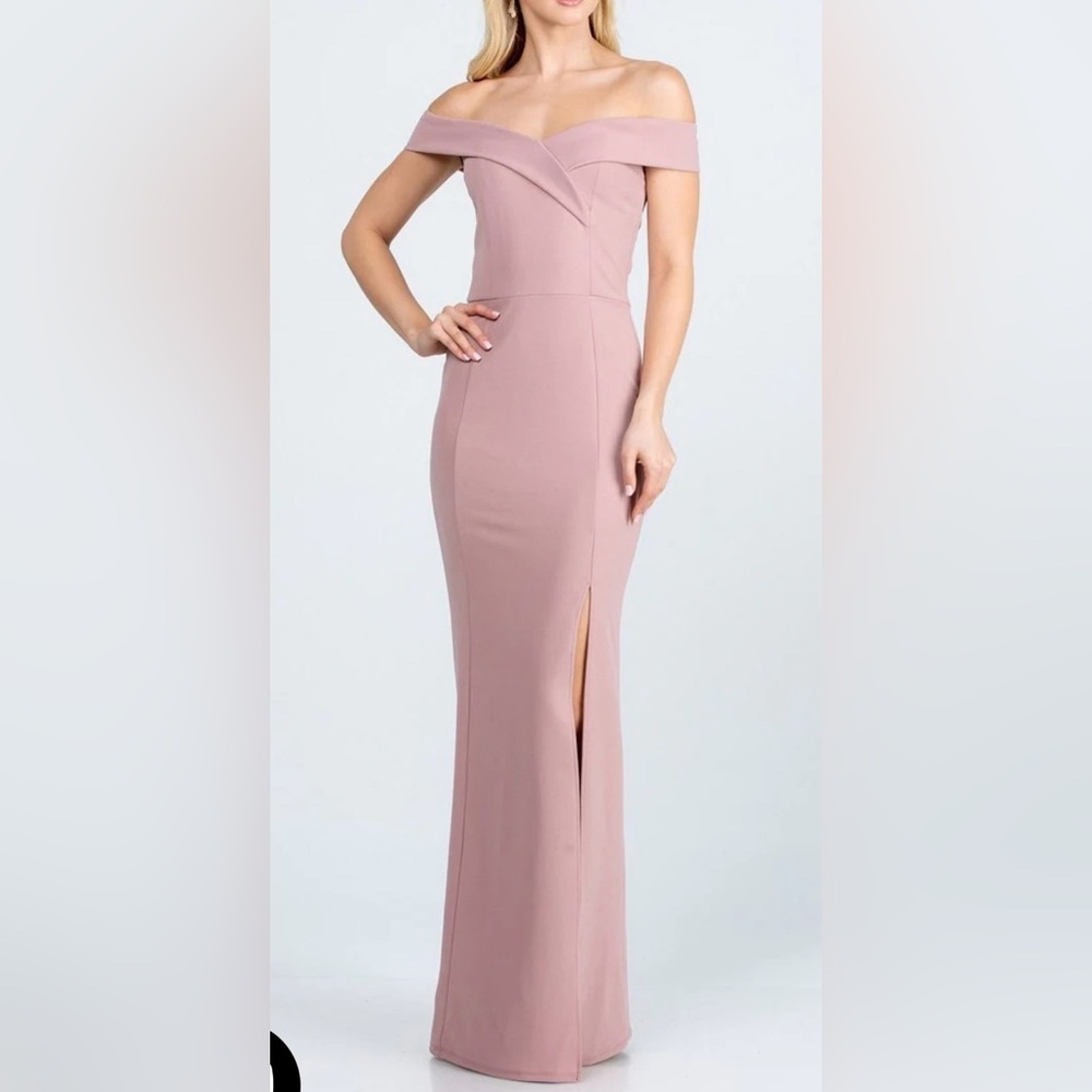 Off-The-Shoulder Long Fitted Dress With Slit By La Scala 25078